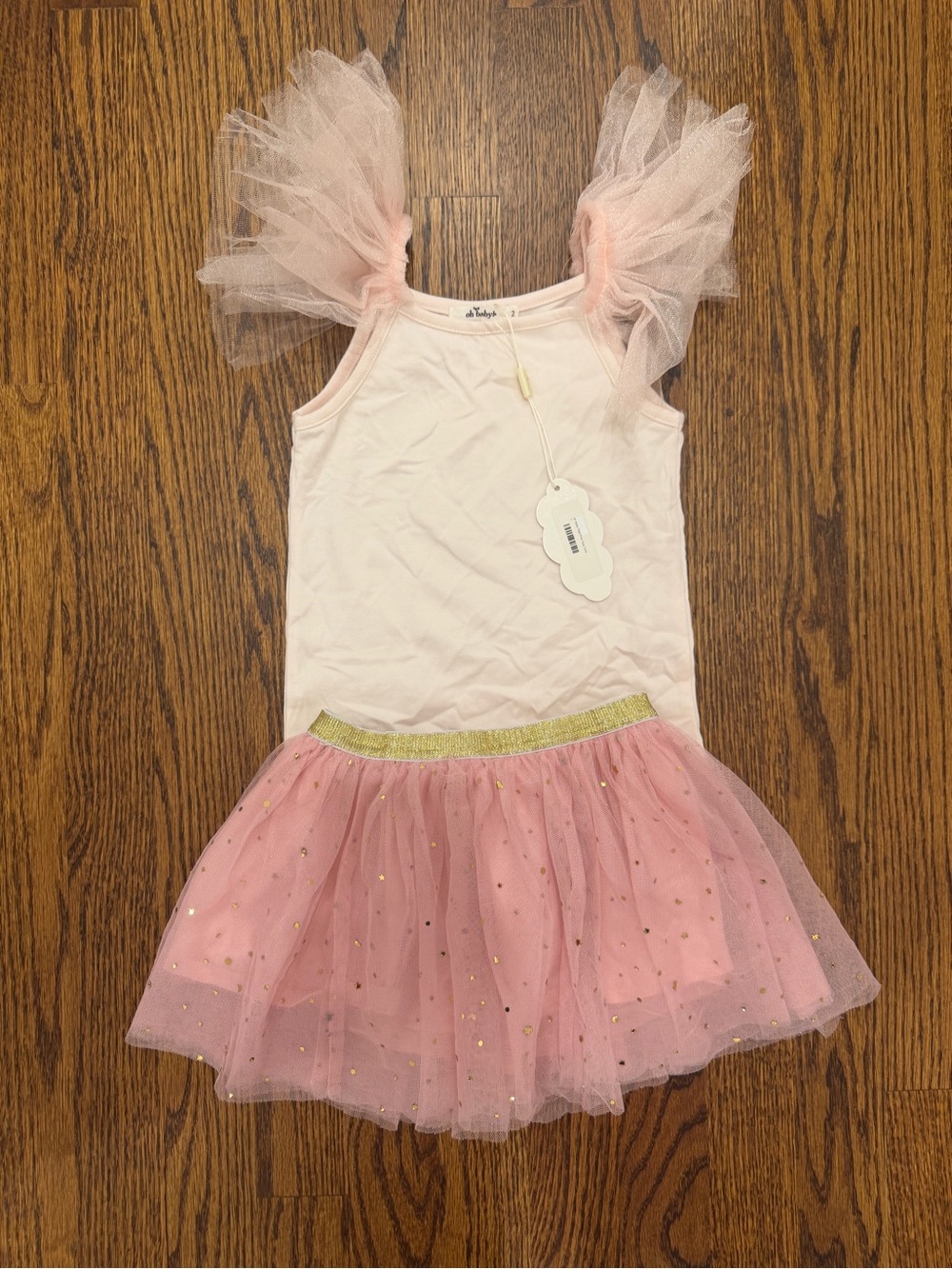 Girls Pink Tulle Tutu Dress with Gold Waistband